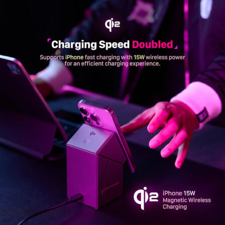 แท่นชาร์จไร้สาย ADAM elements Mag Qube Qi2 3-in-1 Intelligent Charging Station สีเทา_3